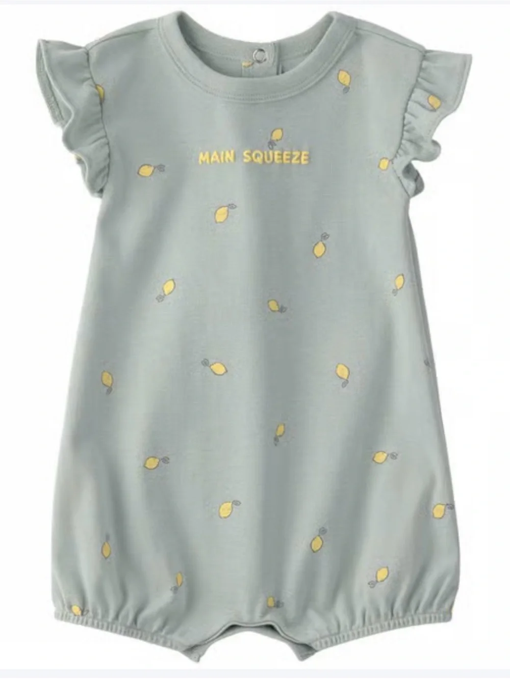 Main Squeeze Lemon Print Sage Green Baby One-Piece